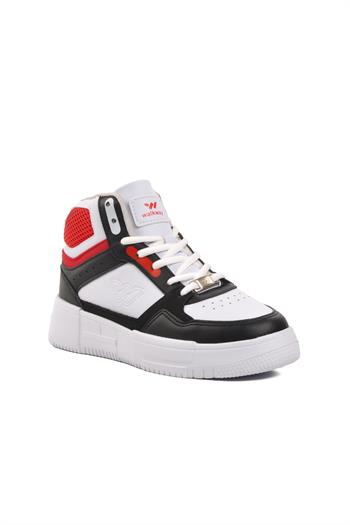 Walkway Berry Hi Beyaz-Siyah-Kırmızı Bağcıklı Unisex Hi Sneaker Walkway Sneaker