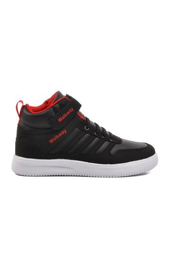 Walkway Mely Hi-F Siyah-Beyaz-Kırmızı Cırtlı Çocuk Hi Sneaker Walkway Çocuk Spor Ayakkabı