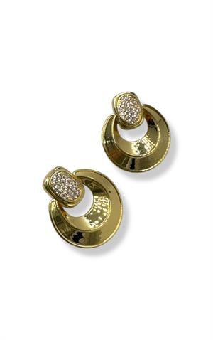 Zirkon Detaylı Gold Küpe