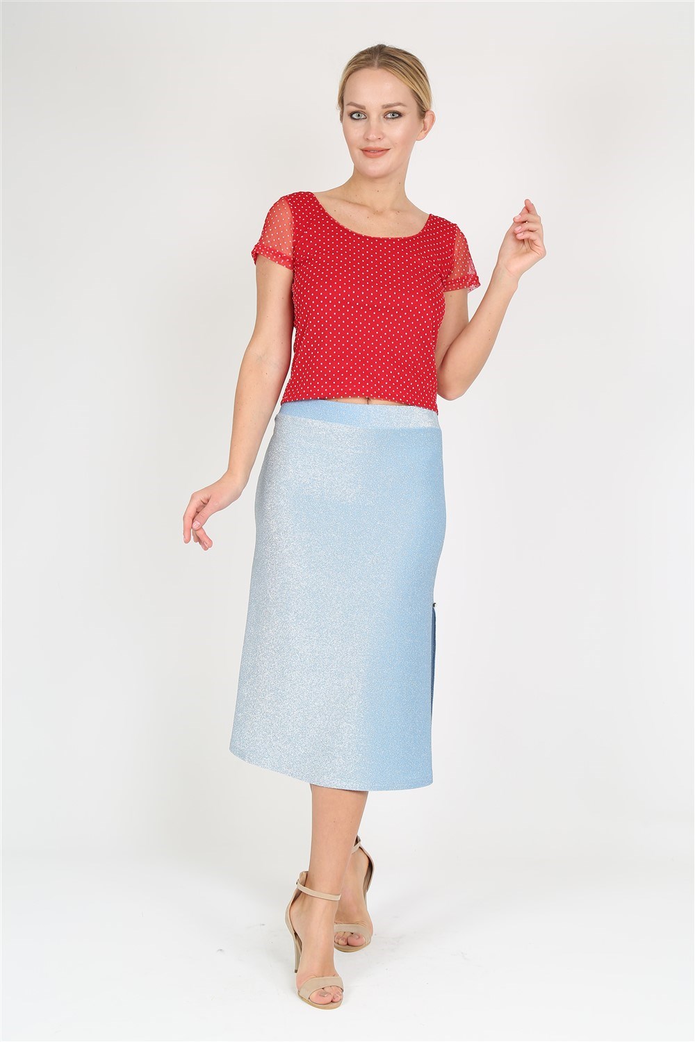 Puantiyeli U Yaka Bluz