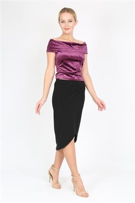 Kadife Önden Kruvaze Etek