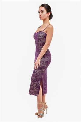 Mor Dantel Askılı Elbise