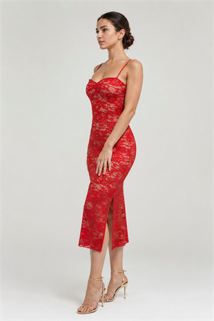 Red and Nude  Lace Tango Dress Sweetheart