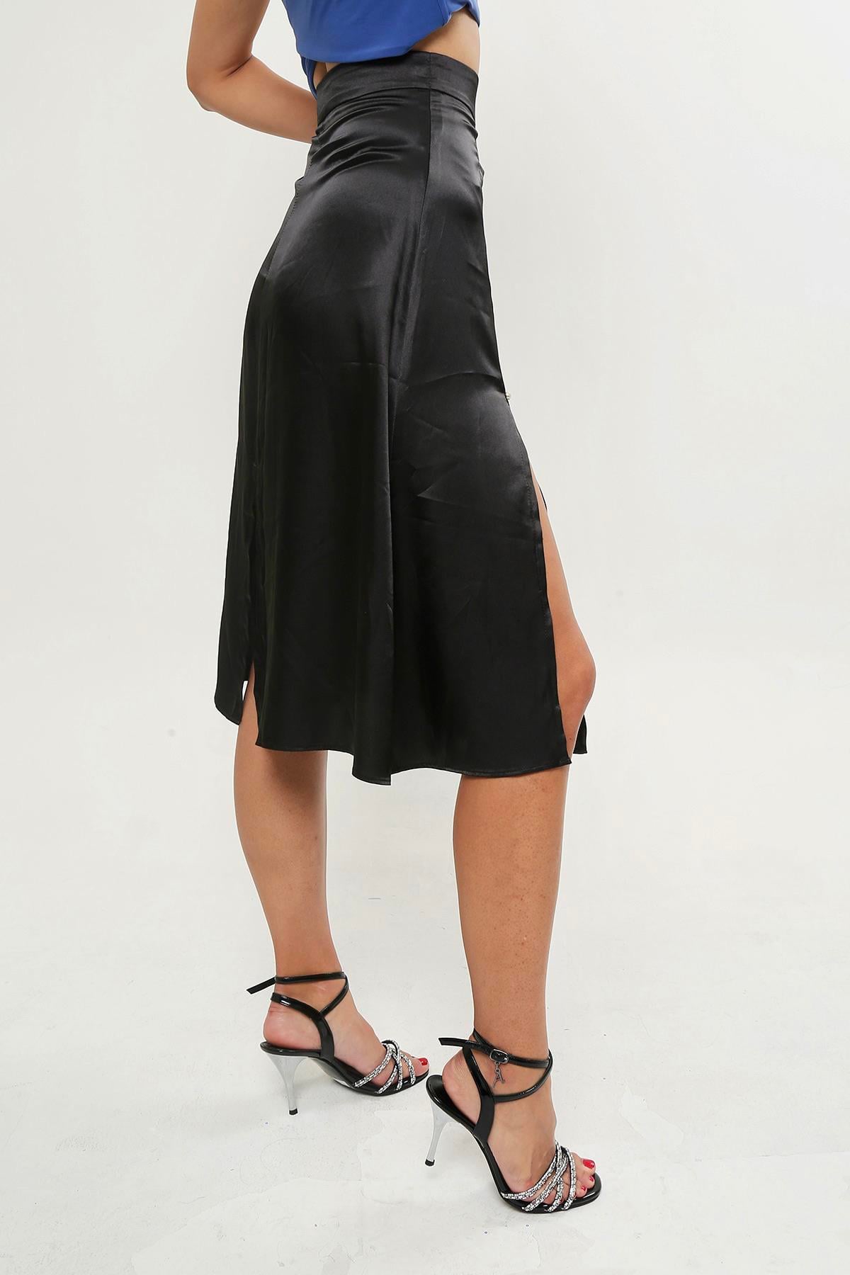 Black Satin Flared Skirt