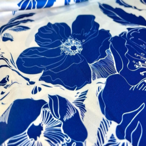 Blue Flowers Printed Satin - Kz