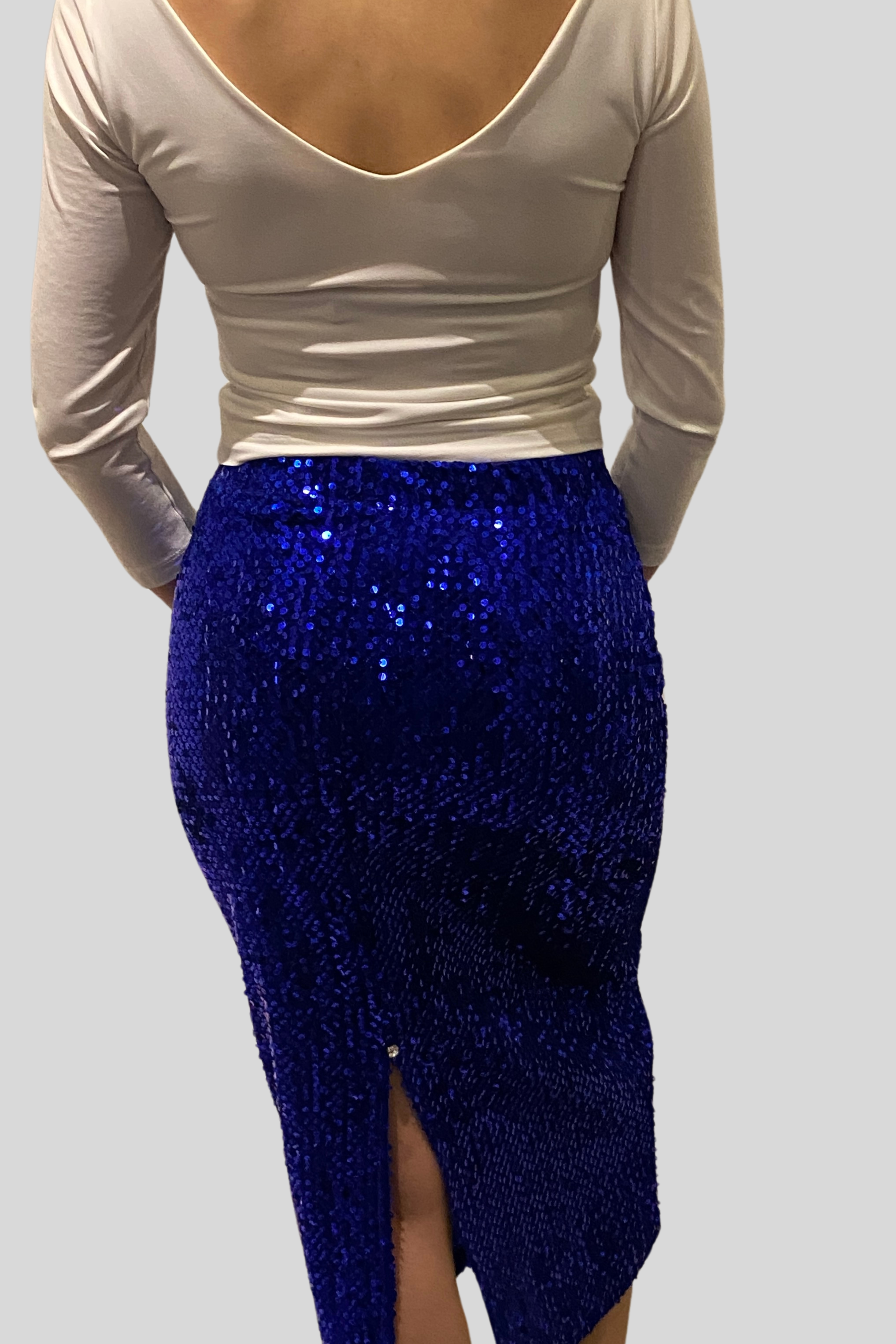 Blue Sequin SlimFit Tango Skirt with Back Slid