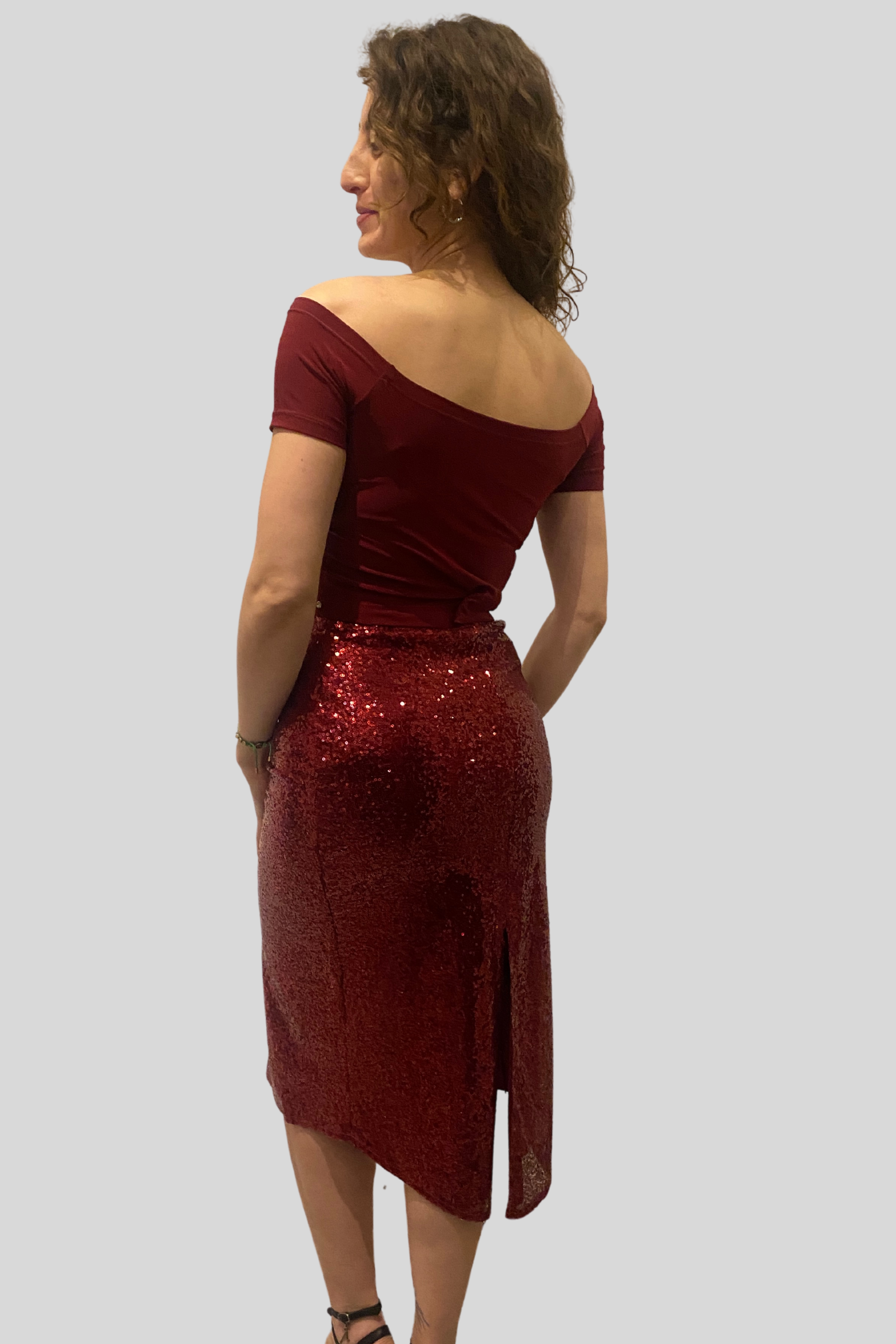 Burgundy SlimFit Sequin Tango Skirt Lucia