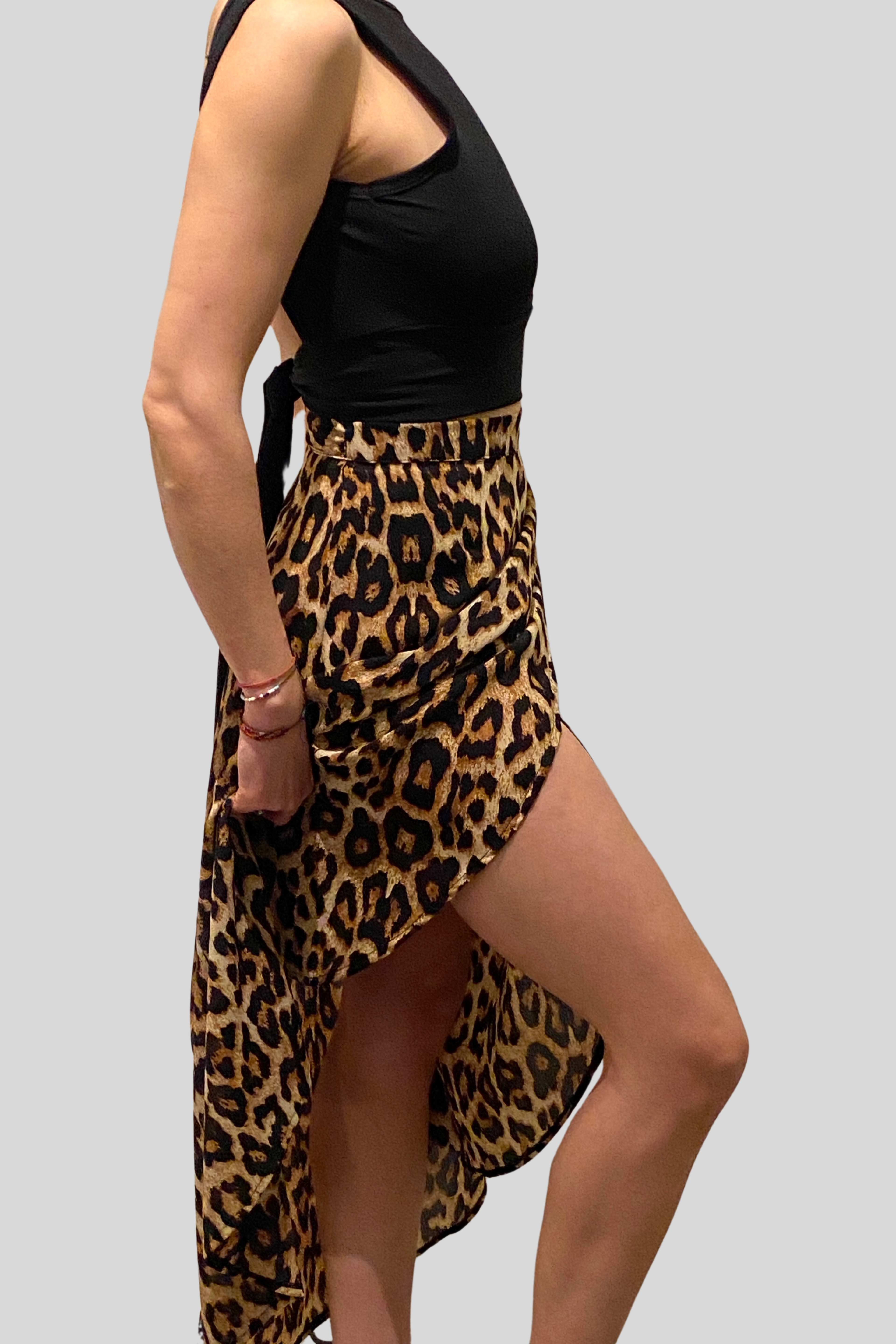 Crepe Wrap-Over Flared Skirt