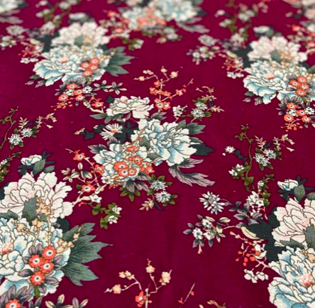 Flowers with Burgundy Color Printed Cotton Lycra - Ks