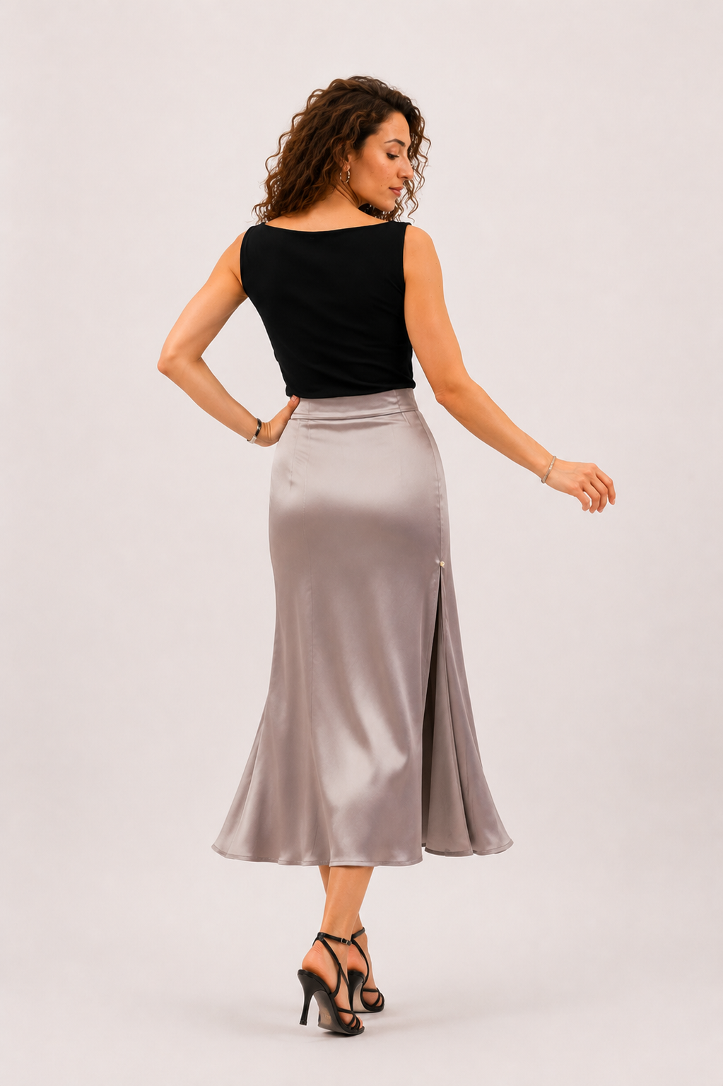 Grey Silk Satin Tango Skirt Isabella
