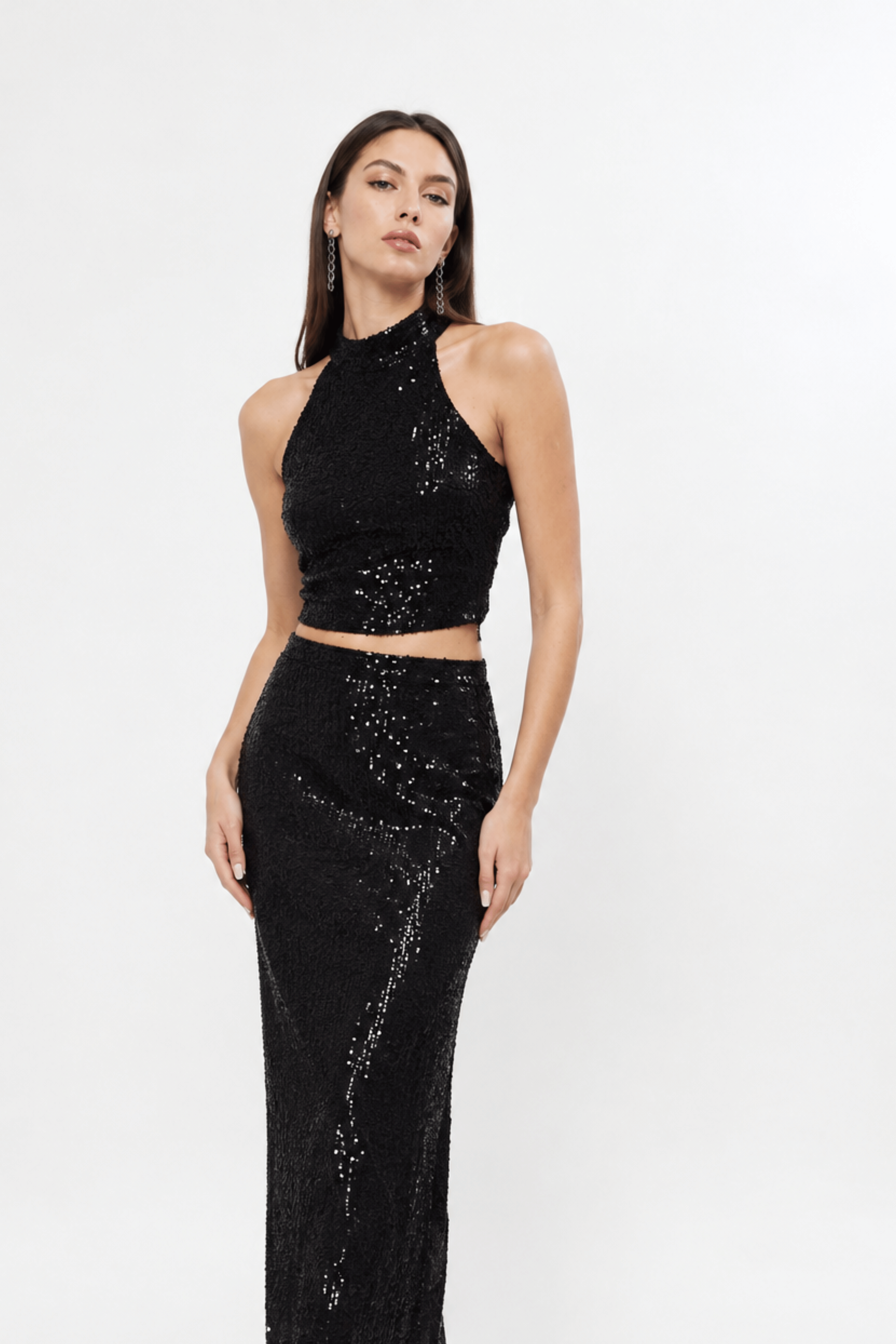 Halter Cut Black Sequin Tango Top Sarah