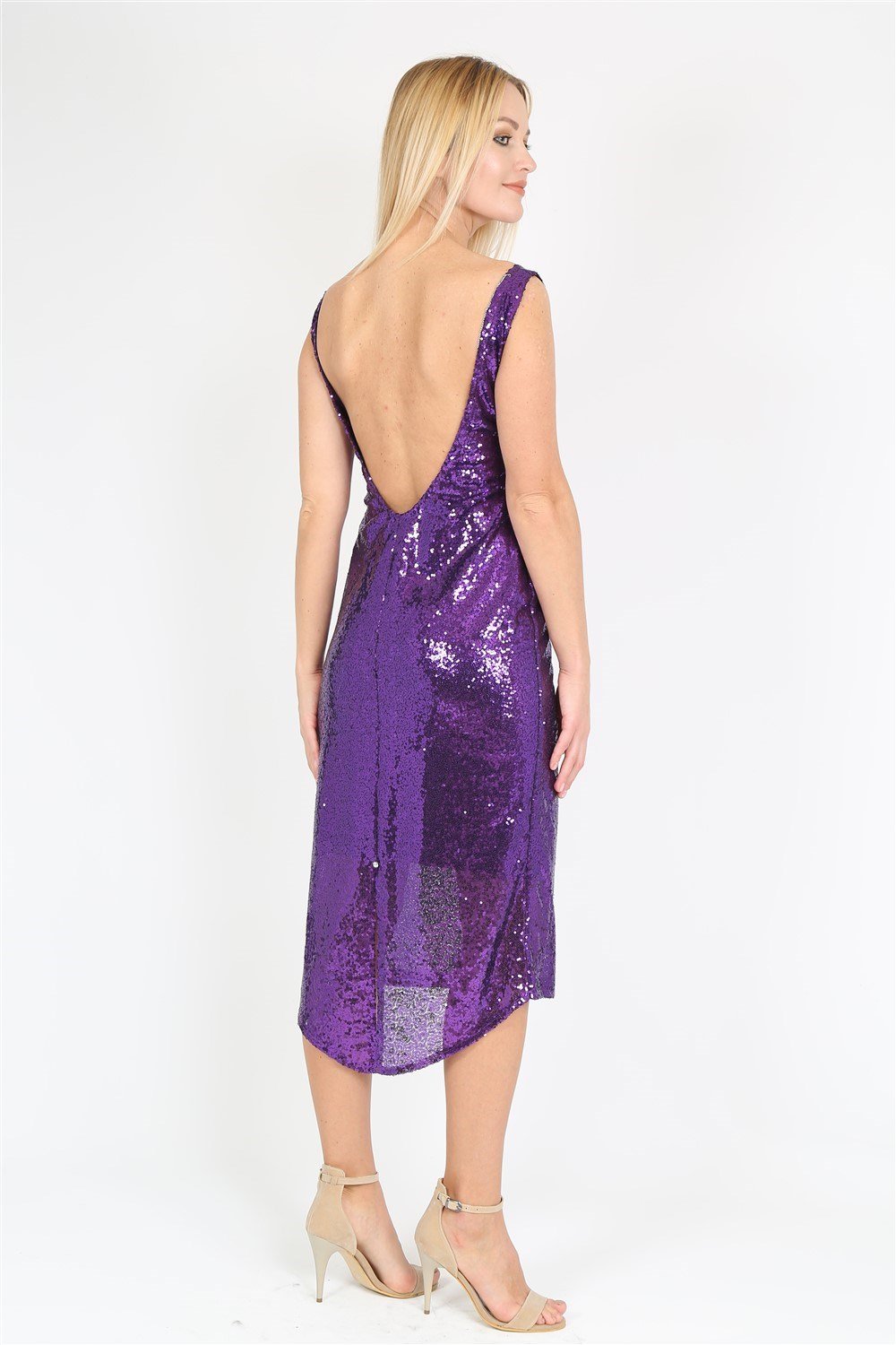 Payetli SırtI Açık Etek Üçgen Kesim Yırtmaçlı Elbise Zoe-C