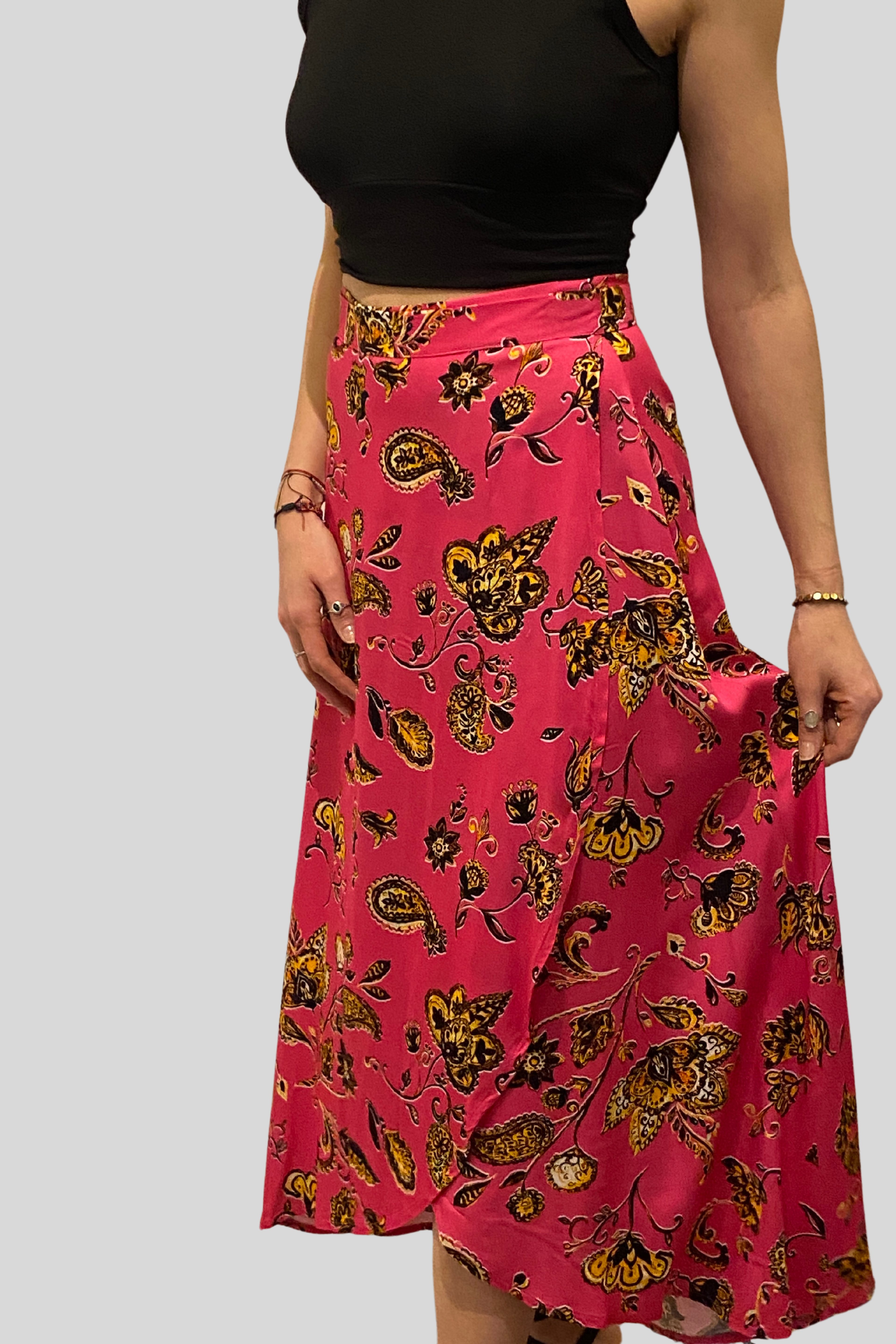 Pinky Wrap-Over Flared Skirt