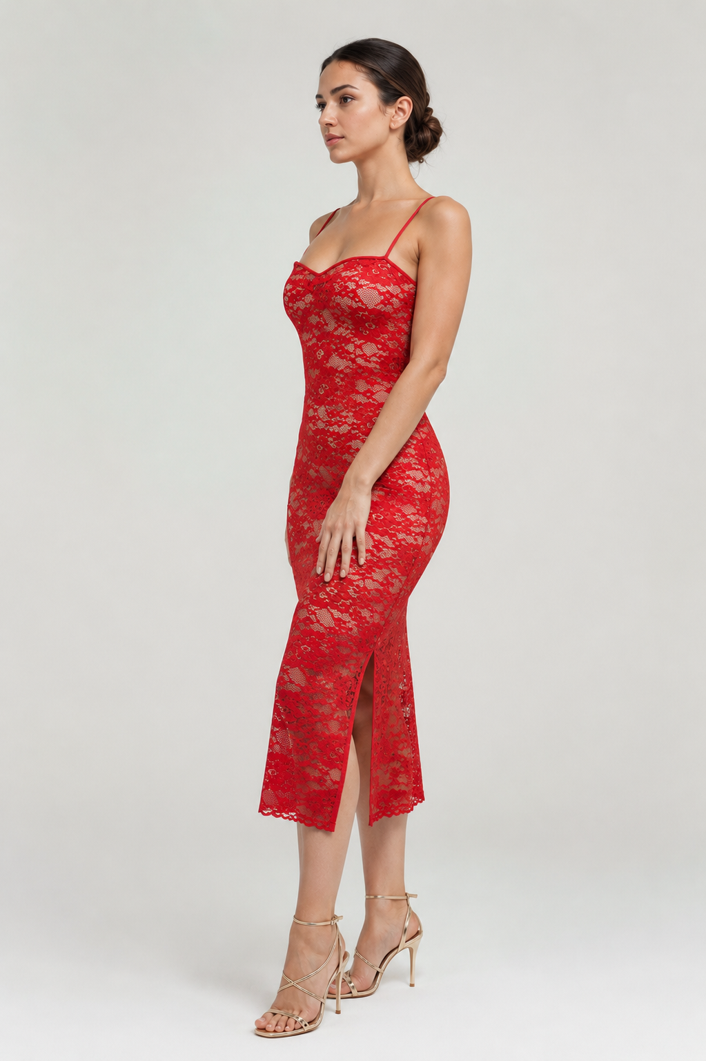 Red and Nude  Lace Tango Dress Sweetheart