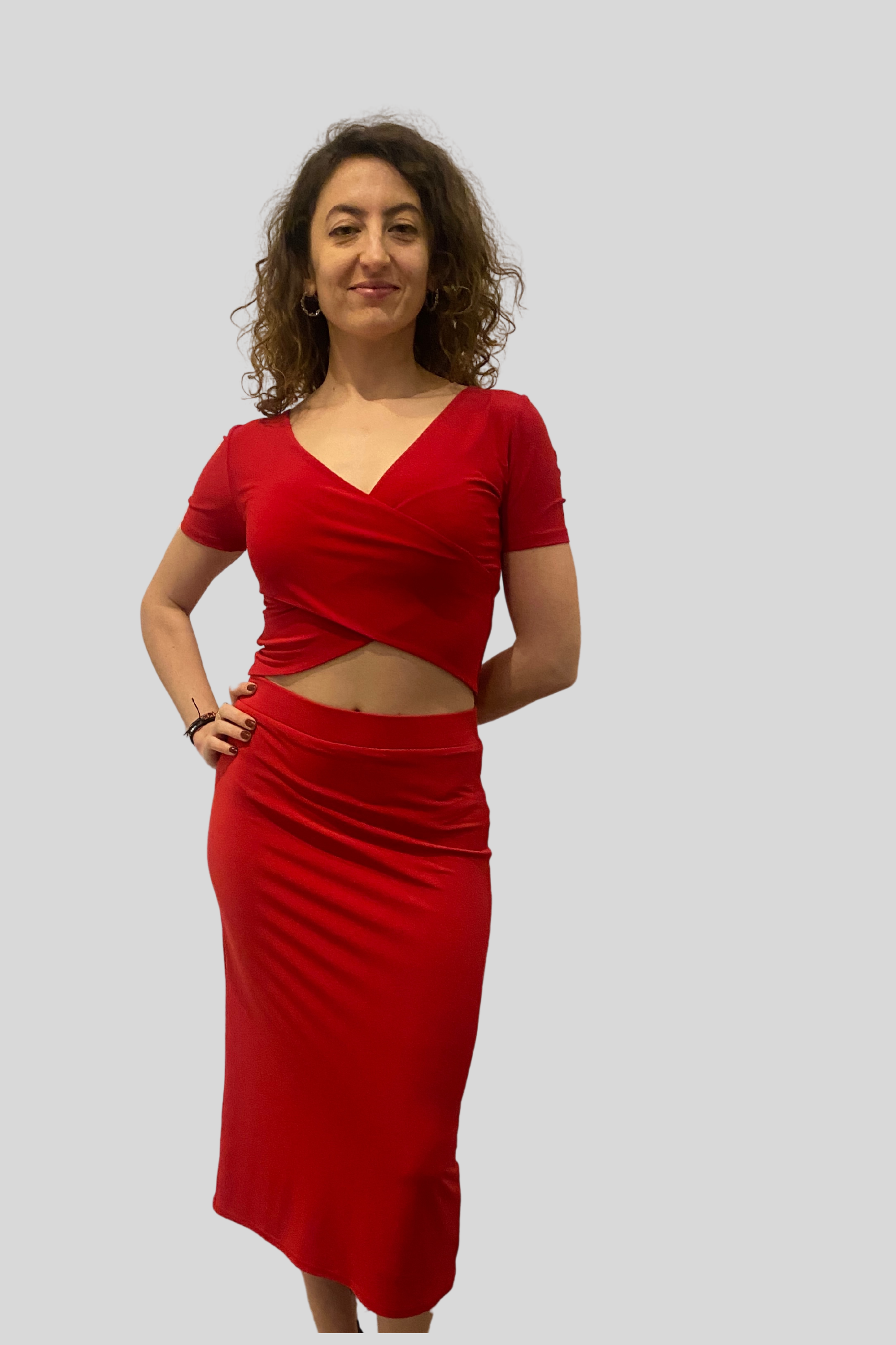 Red Slim Fit Tango Skirt with Back Slid