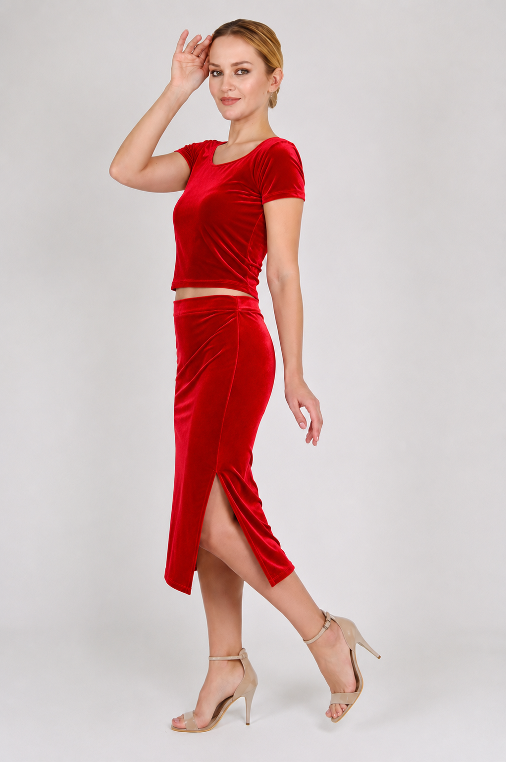 Red Velvet Slim Fit Tango Skirt