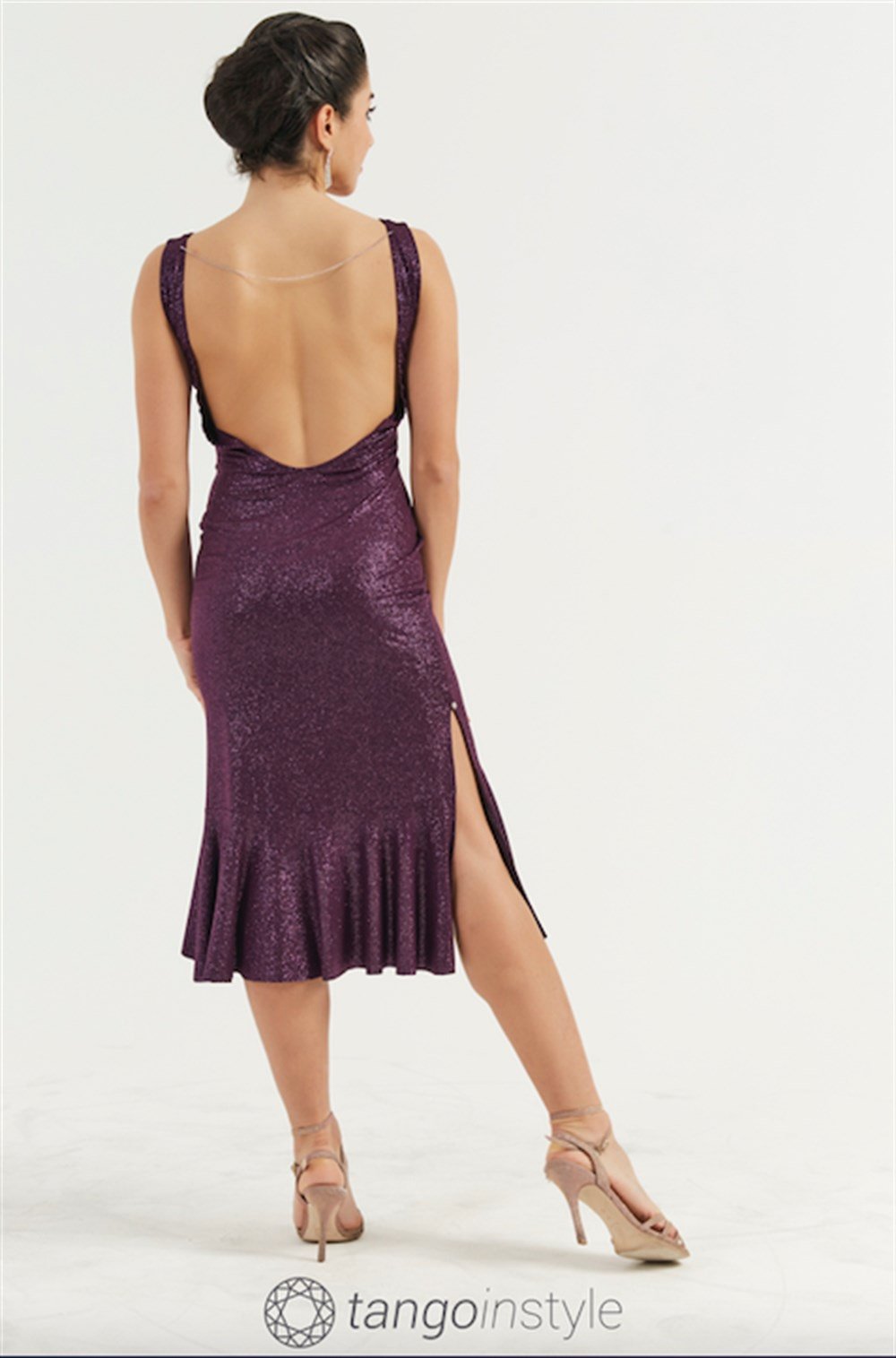 Sırtı Açık Etek Ucu Detaylı Parlak Elbise Donna 