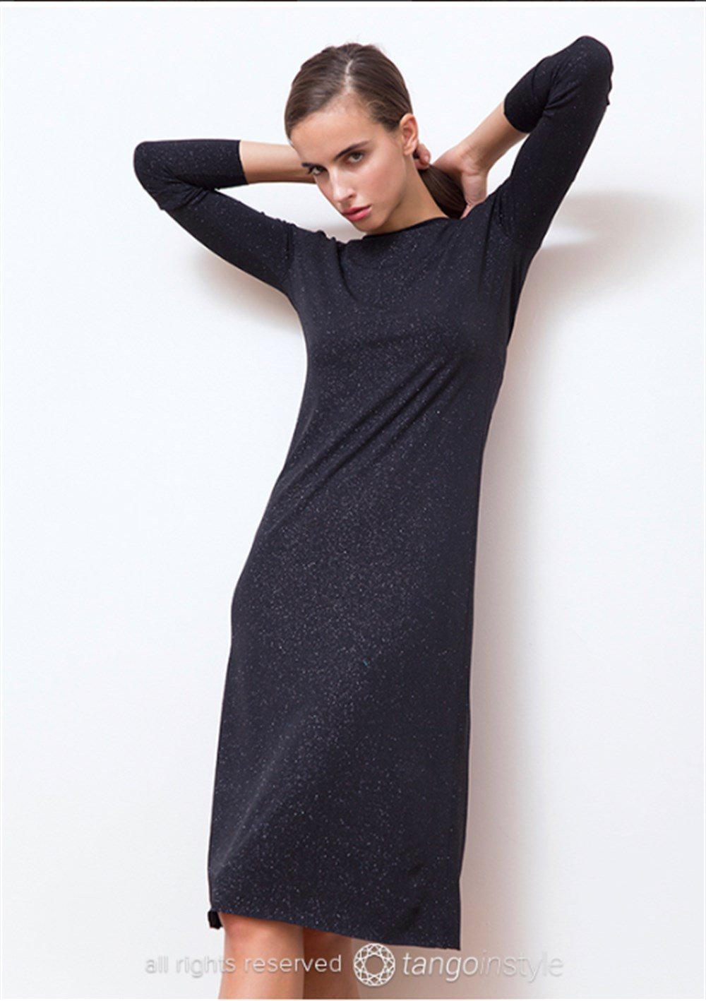 Siyah Parlak Sırtı Açık Elbise No8