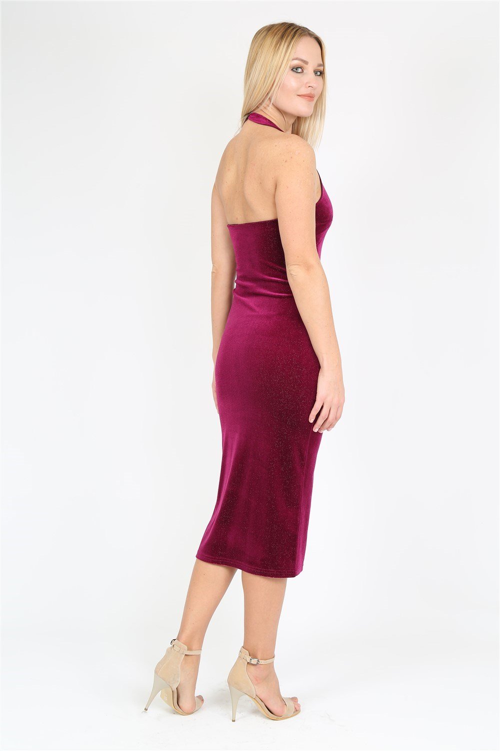 V Yaka Sırt Açık Elbise