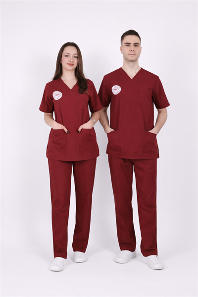 Lisans-Lisansüstü Sağlık Forması Scrubs Likralı Takım Sağlık Bakanlığı Uyumlu-Biking Red