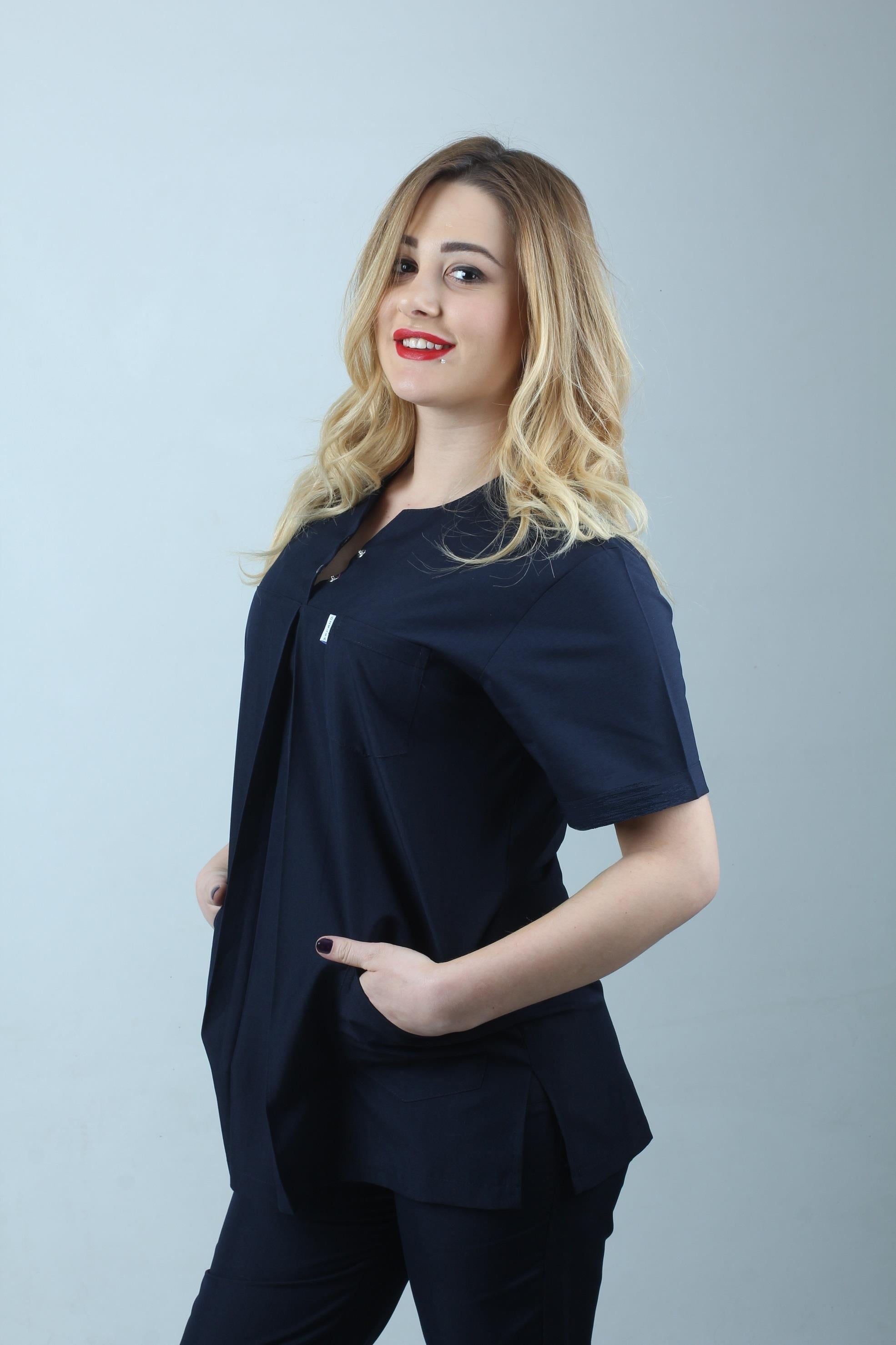 Oval Yaka Hamile Nöbet Takımı Hemşire Forması