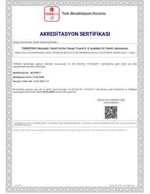 TÜRKAK Deney Laboratuvarı Akreditasyon Sertifikası