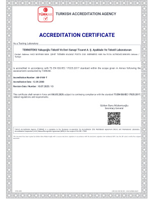 TURKAK Testing Laboratory Accreditation Certificate Önizleme