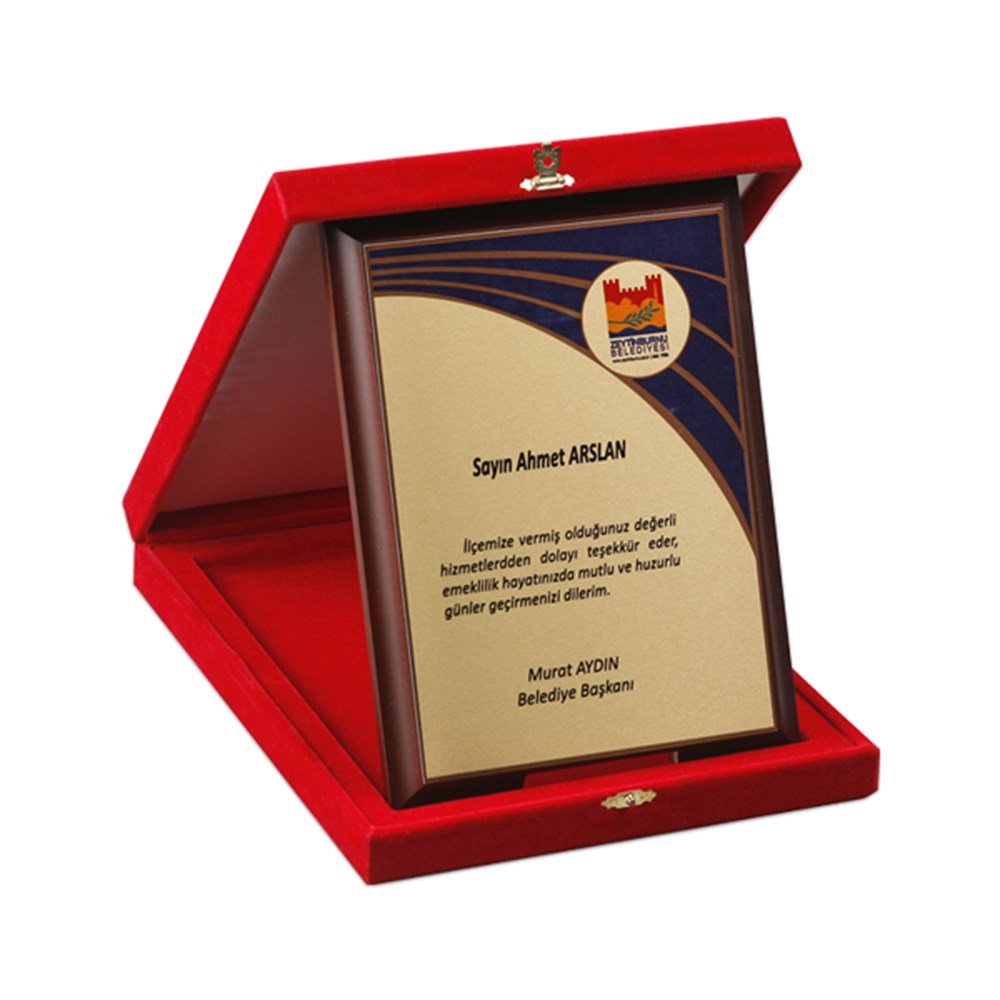 Kadife Kutulu 12x16 Cm Ahşap Ayaklı Plaket