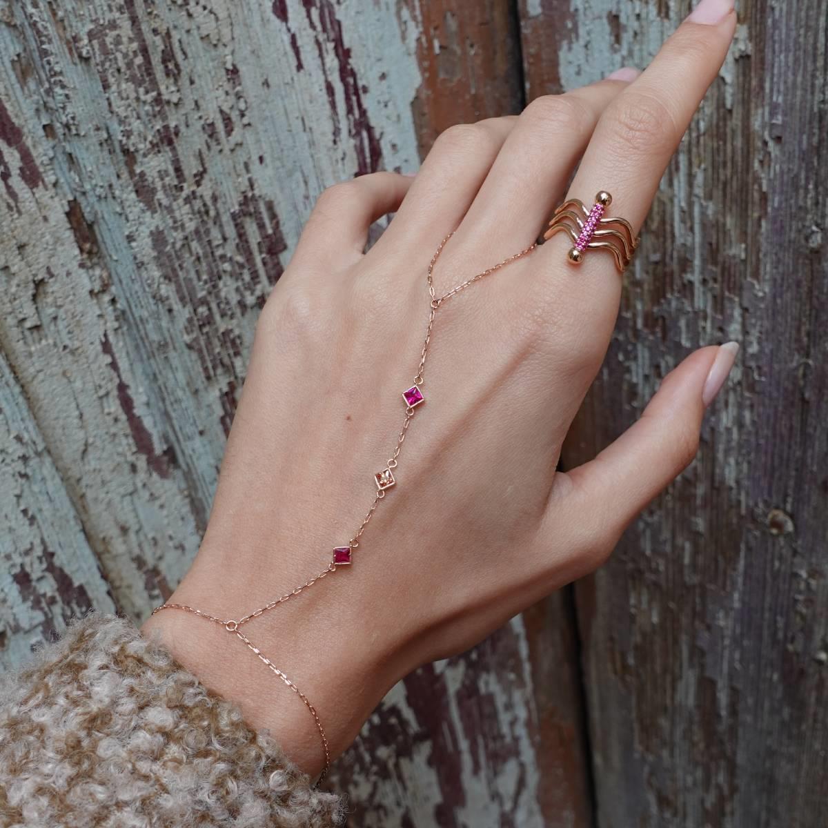 Renkli Taşlı Rose Gold Şahmeran