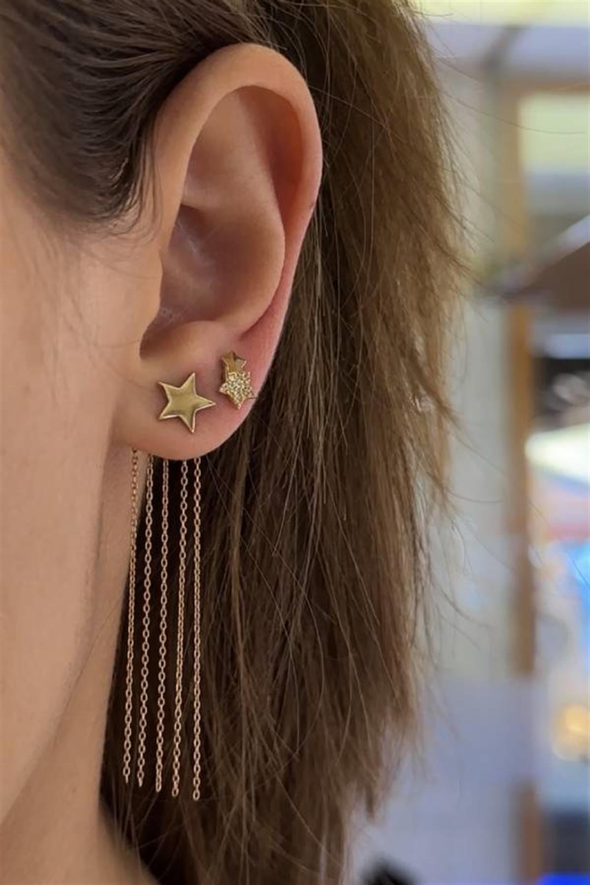 Sallantılı Yıldız Rose Gold Küpe