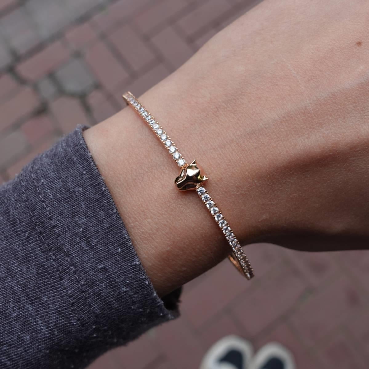 Tiger Yarım Taşlı Rosegold Kelepçe