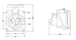 Bemis Priz CEE 32A IP44 Makina45° 3P+N+E