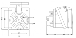 Bemis Priz CEE 63A IP44 Mak.45° 3P+N+E Vid