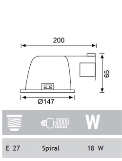 Jupiter JD517 4 inch  1x18W E27 Duylu Sıva Altı Spot ( E27 DUY GİRİŞİ YATAY)