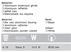 Jupiter JD514 Dikey G24 Duylu Camlı Downlight