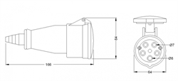 Bemis Priz CEE 16A IP44 Uzatma 3P+N+E Vid.