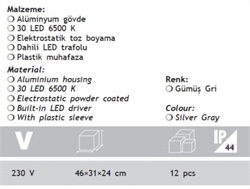 JUPITER LW977 Sıva Altı LEDLİ Duvar Armatürü (6500 KELVİN BEYAZ IŞIK)  