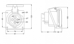 Bemis 40-079   CEE Norm 4/32A 380V 45° EĞİK MAKİNE PRİZ