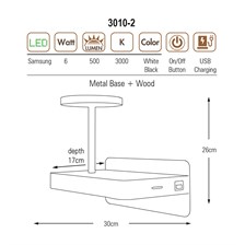 Özcan Led Işıklı Duvar Rafı USB Şarjlı Beyaz 3010-2-19