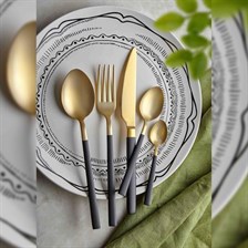 The Mia Çatal Kaşık Bıçak Seti ÇKB SETİ 24 PARÇA MAT GOLD & SİYAH CKB0102