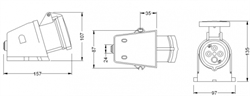 Bemis Priz CEE 32A IP44 Duvar90° 3P+E Vid.