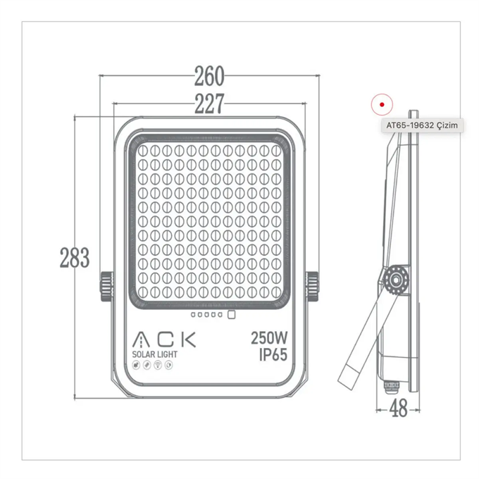 Ack 250W IP65 6500K Beyaz Lensli Solar Projektör AT65-19632