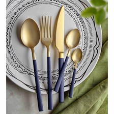 The Mia Çatal-Kaşık-Bıçak Seti 24 PARÇA MAT GOLD & LACİVERT CKB0103