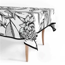 THE MIA SİYAH BEYAZ ÇİÇEK DESEN MASA ÖRTÜSÜ 150X150CM