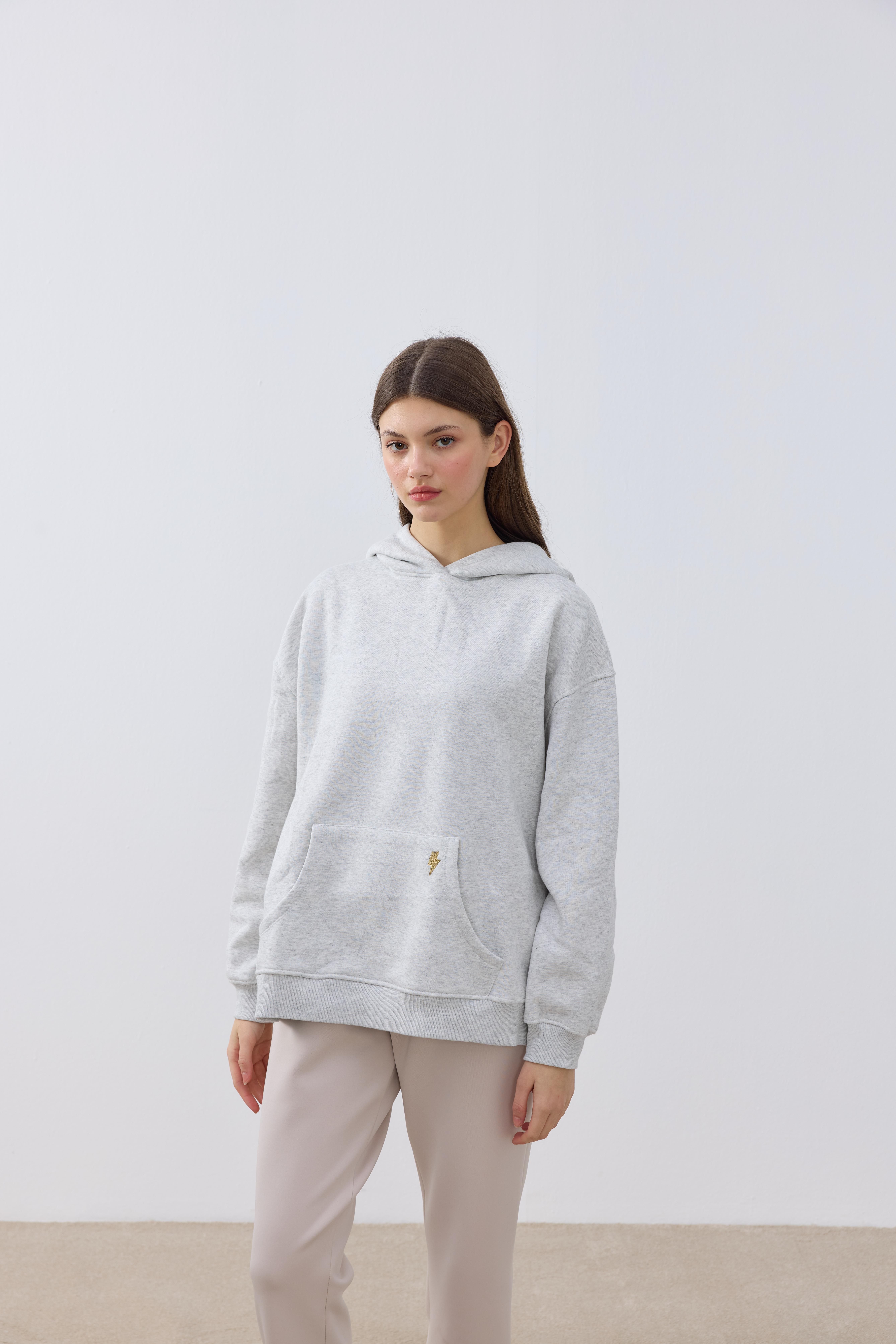 Kapüşonlu Sweatshirt Gri