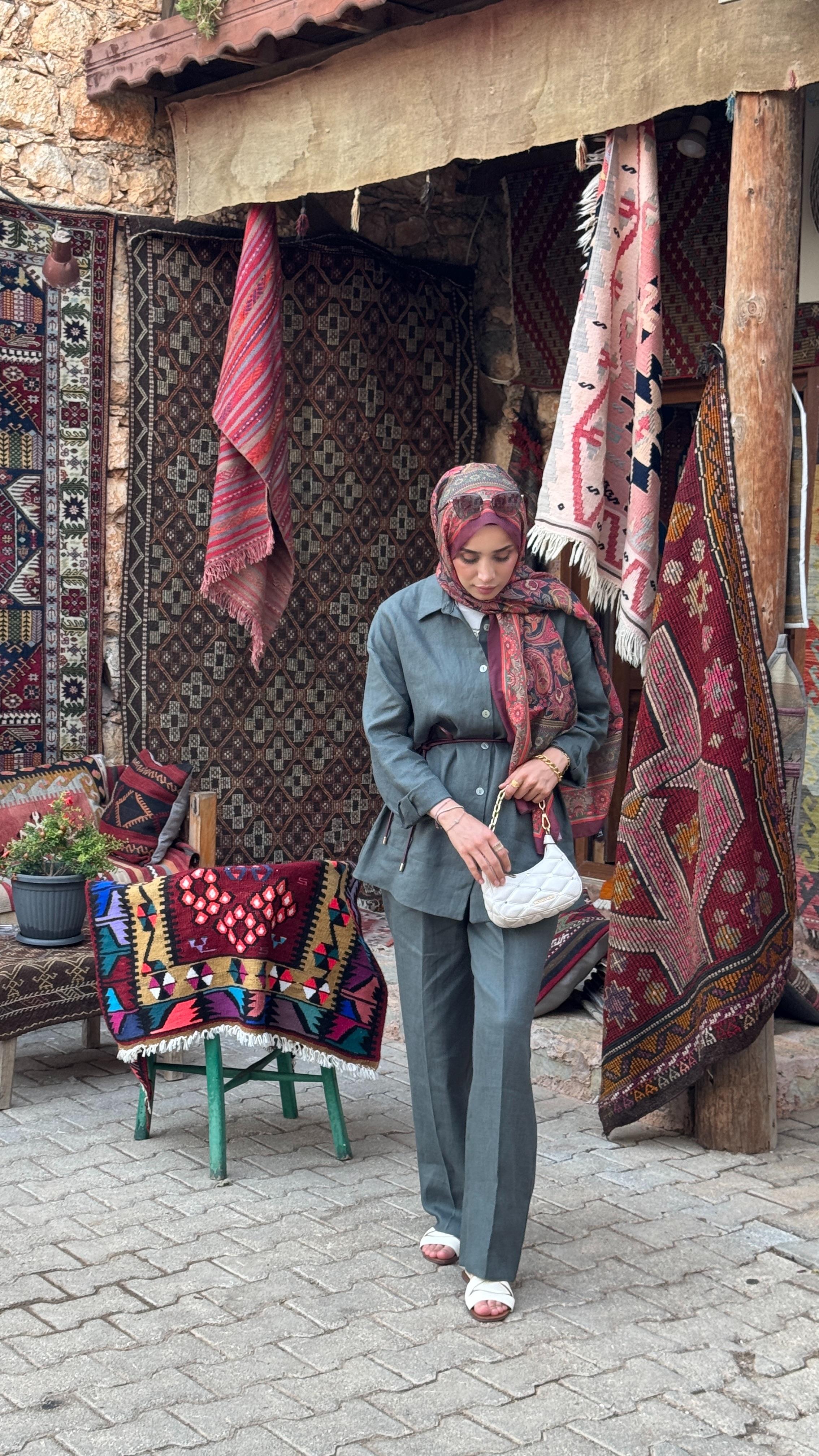 Keten Palazzo Pantolon Yeşil