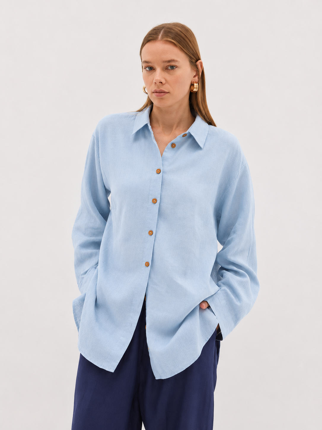 Linen Basic Gömlek Bebe Mavisi