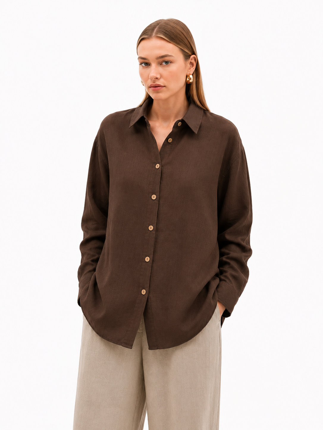 Linen Basic Gömlek Kahve