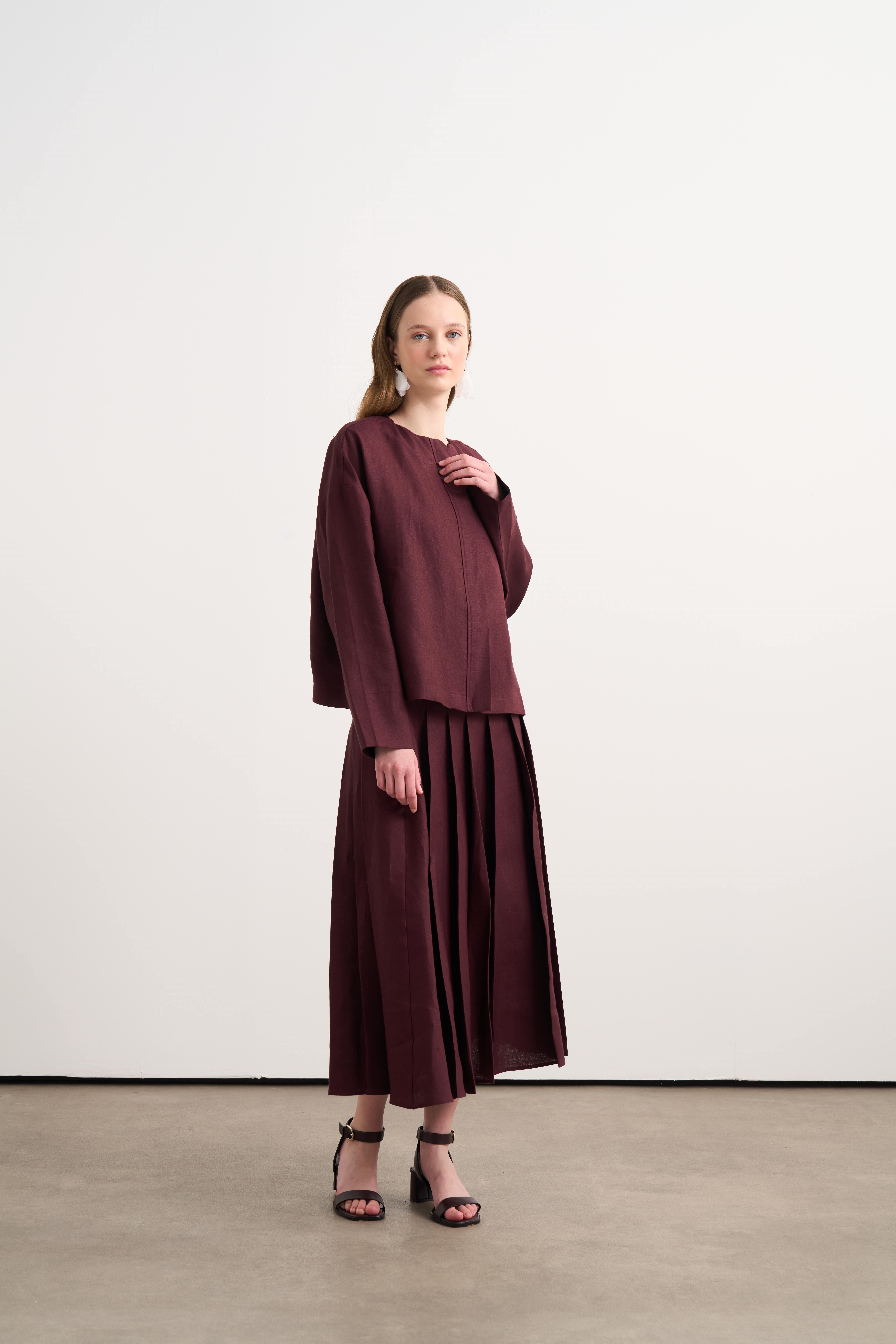 Linen Bomber Ceket Bordo
