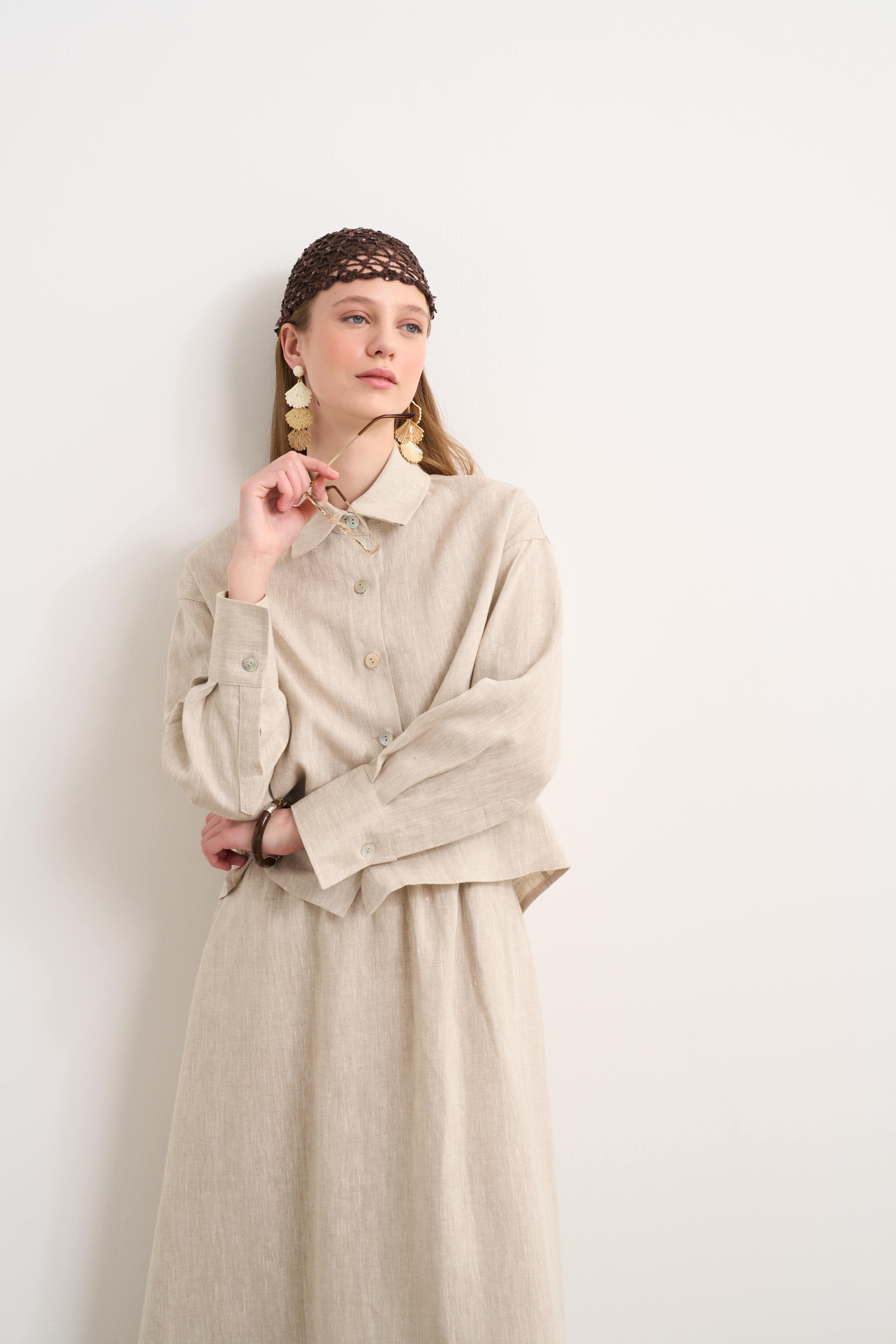 Linen Kısa Gömlek Natural